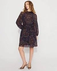 Paisley Mockneck Chiffon Dress