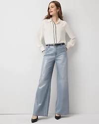Petite Clear Coated Extra High Rise Palazzo Jeans