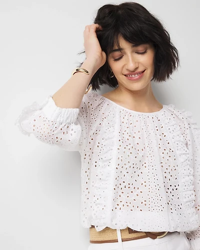 Petite Eyelet & Ruffle Blouse