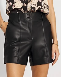 High Rise Faux Leather Tailored Shorts