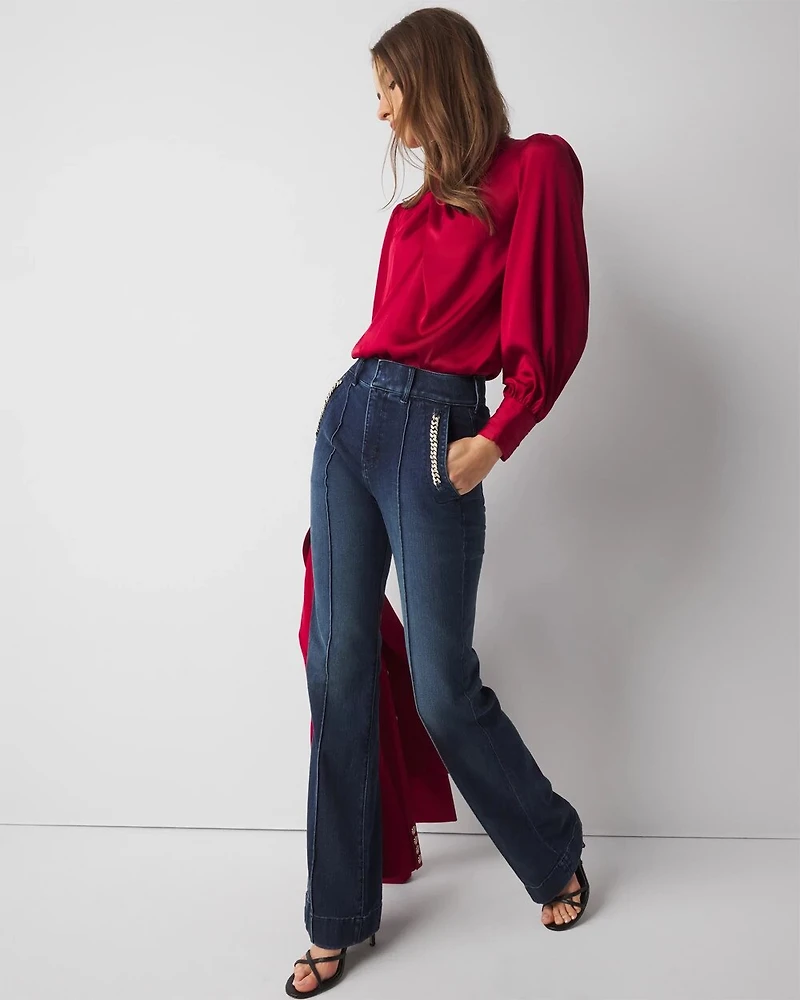 Long Sleeve Twisted Neck Satin Blouse