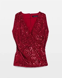 Sequin Surplice Sleeveless Top