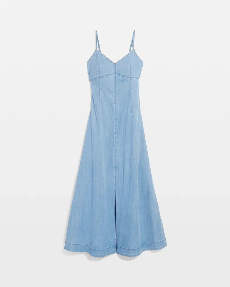 Chain Detail Denim Maxi Dress