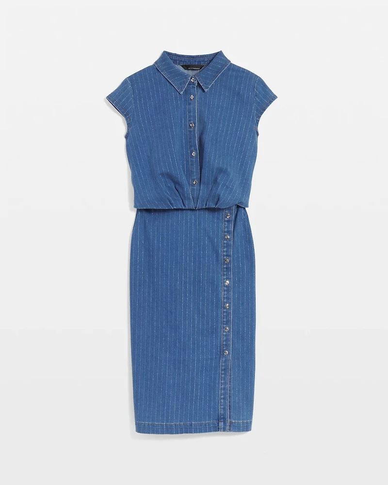 Petite Striped Denim Sheath Dress
