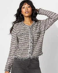 Chain-Trim Tweed Sweater Jacket