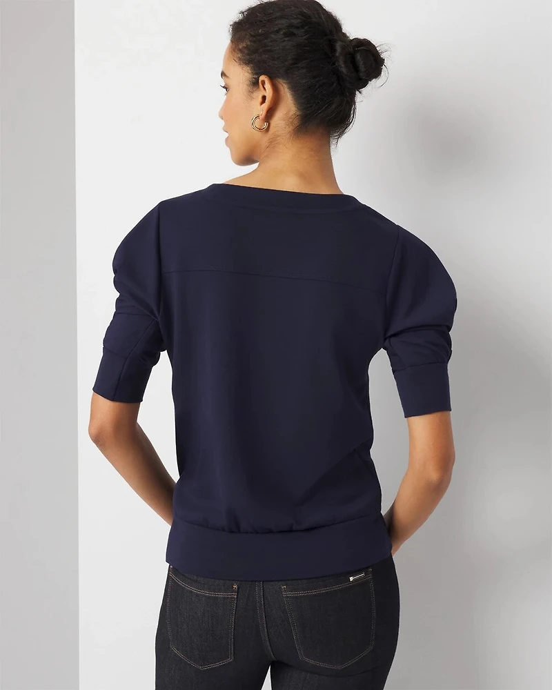 Pleated Sleeve Snit Top