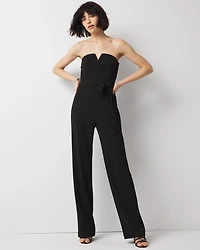 Petite Strapless V-Neck Wide Leg Jumpsuit