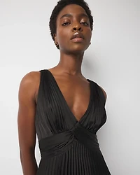 Petite Satin Pleated Midi Dress