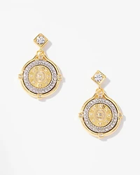 Mixed-Metal Pave Coin Drop Earrings