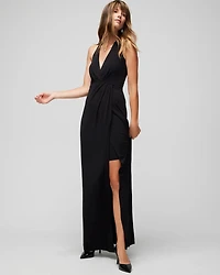 Halter Draped Matte Jersey Dress With Slit