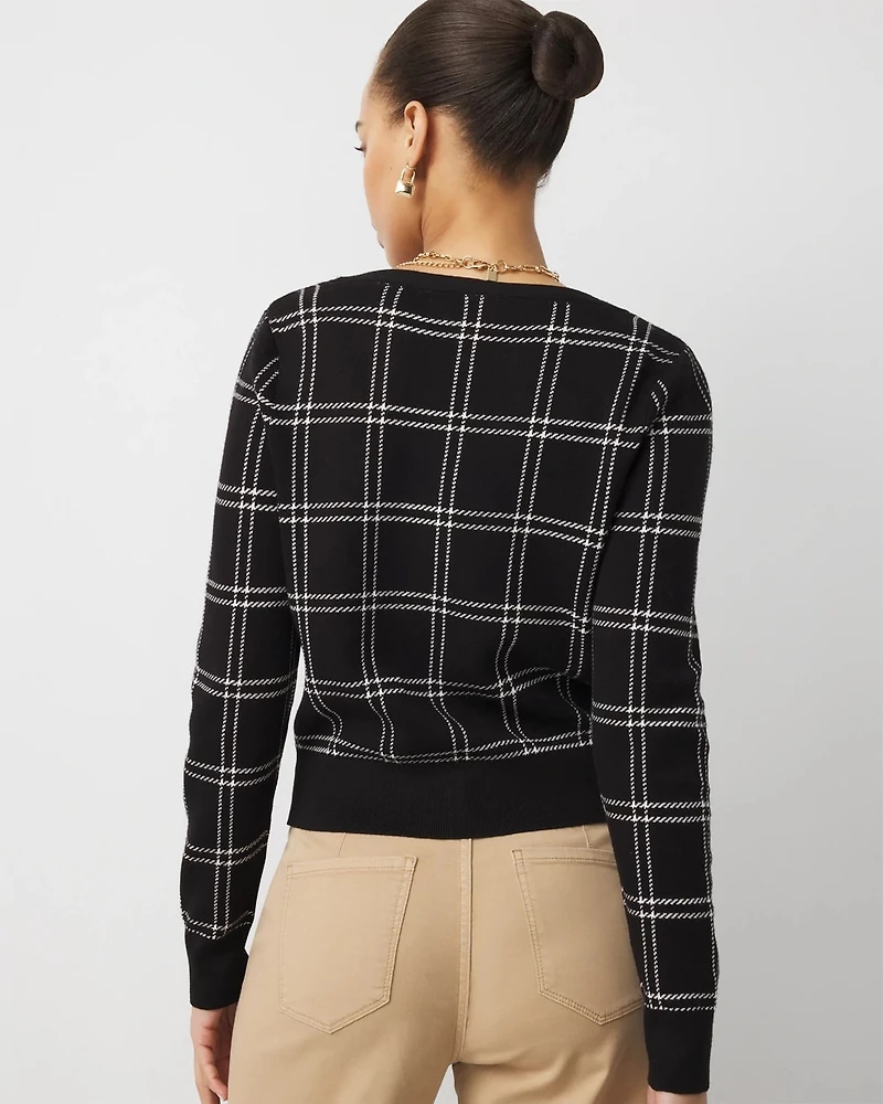 Sweetheart Neck Plaid Cardigan