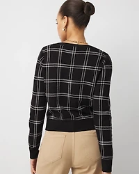 Sweetheart Neck Plaid Cardigan