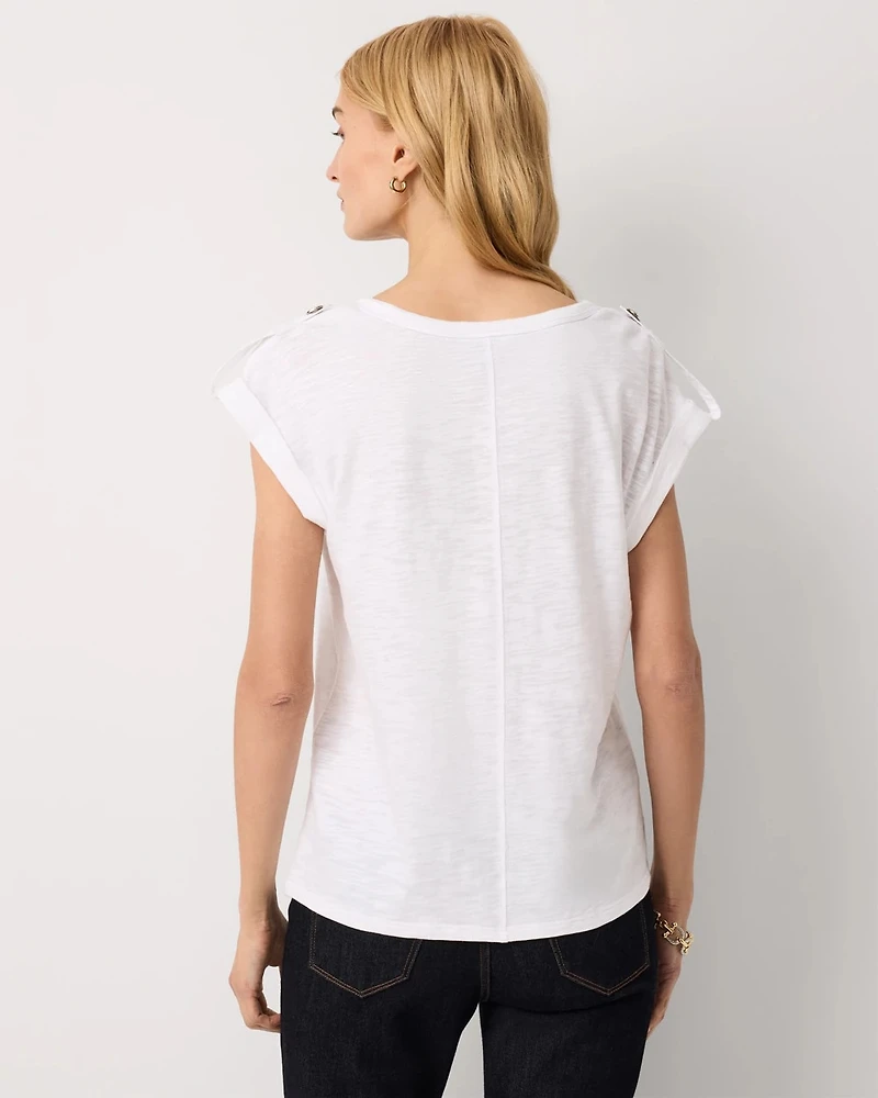 Satin Epaulet V-neck Tee