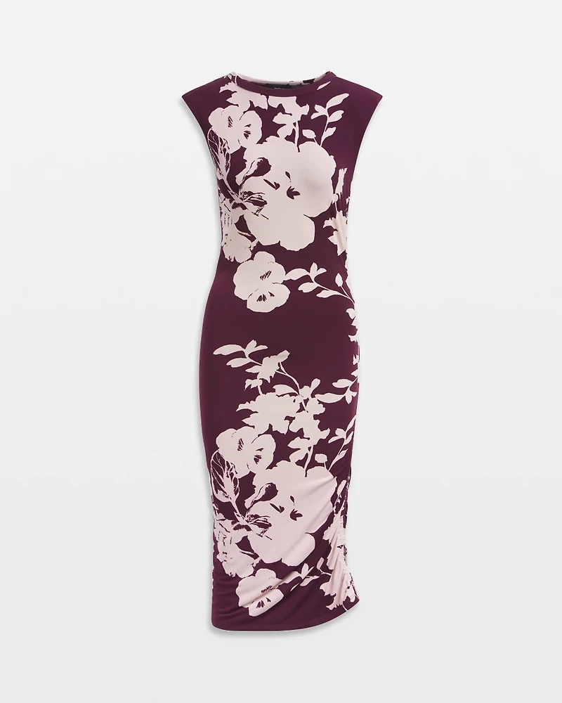 Cap-Sleeve Matte Jersey Ruched Side Dress