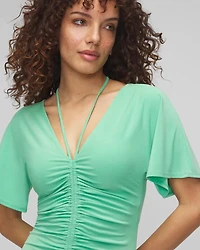 Short Sleeve Ruched Front Matte Jersey Dress