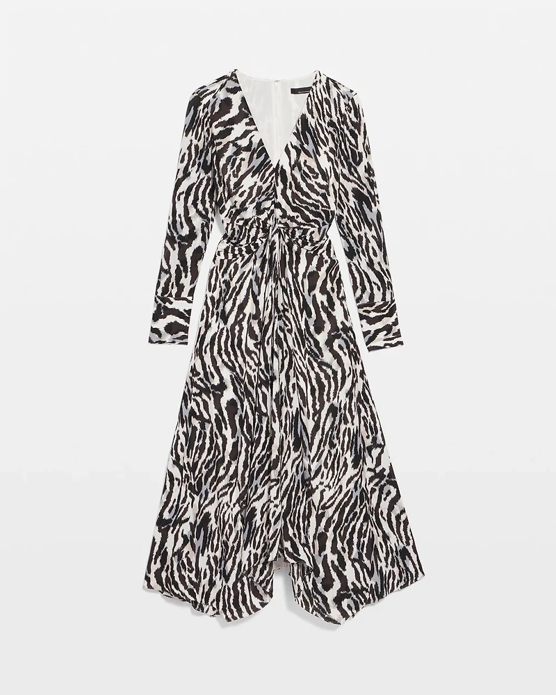 Animal Print Twist-Front Midi Dress