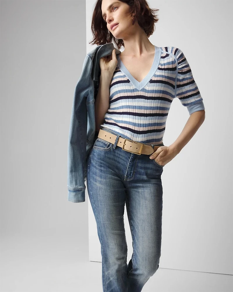 Cashmere-Blend Elbow-Sleeve Shirred Sweater