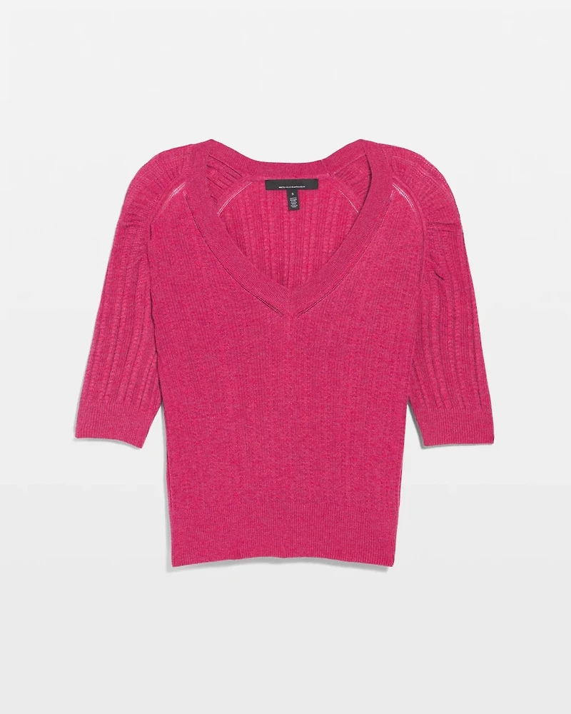 Cashmere-Blend Elbow-Sleeve Shirred Sweater