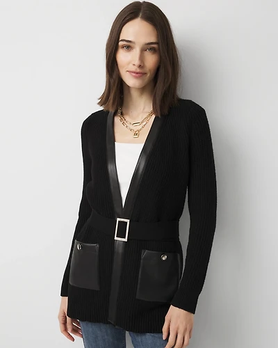 Faux Leather Trim Cardigan