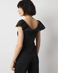Petite Ruffle Poplin Knit Top