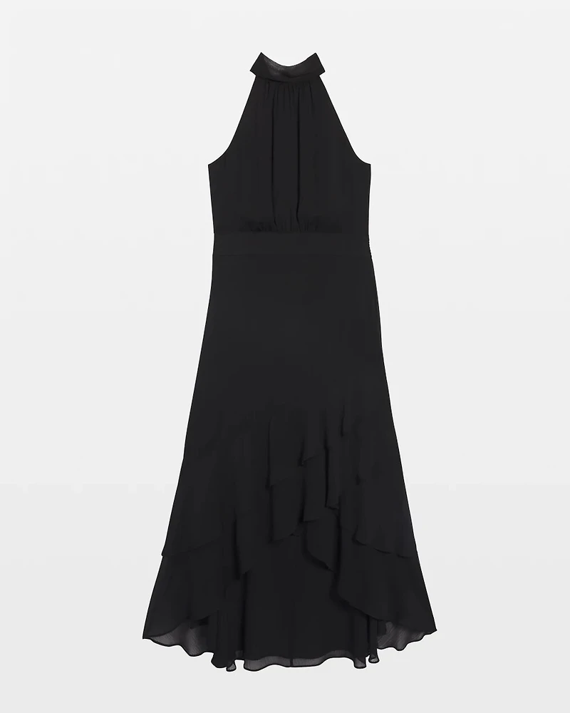 Halter Ruffle Blouson Midi Dress