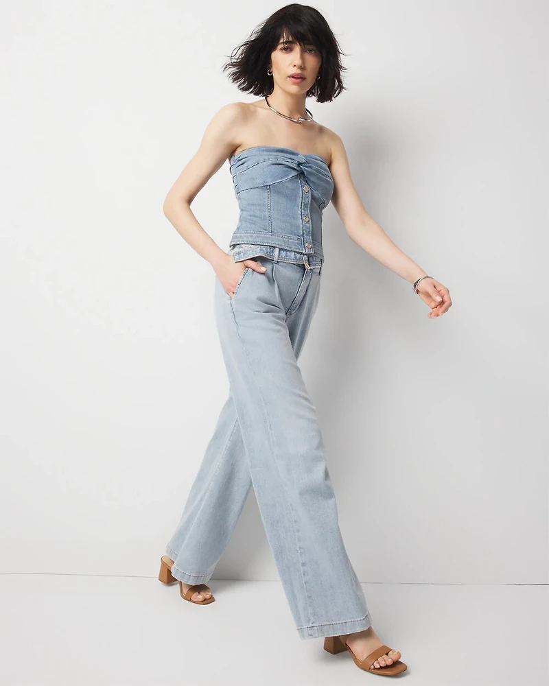 Petite High-Rise Pleated Trouser Jean