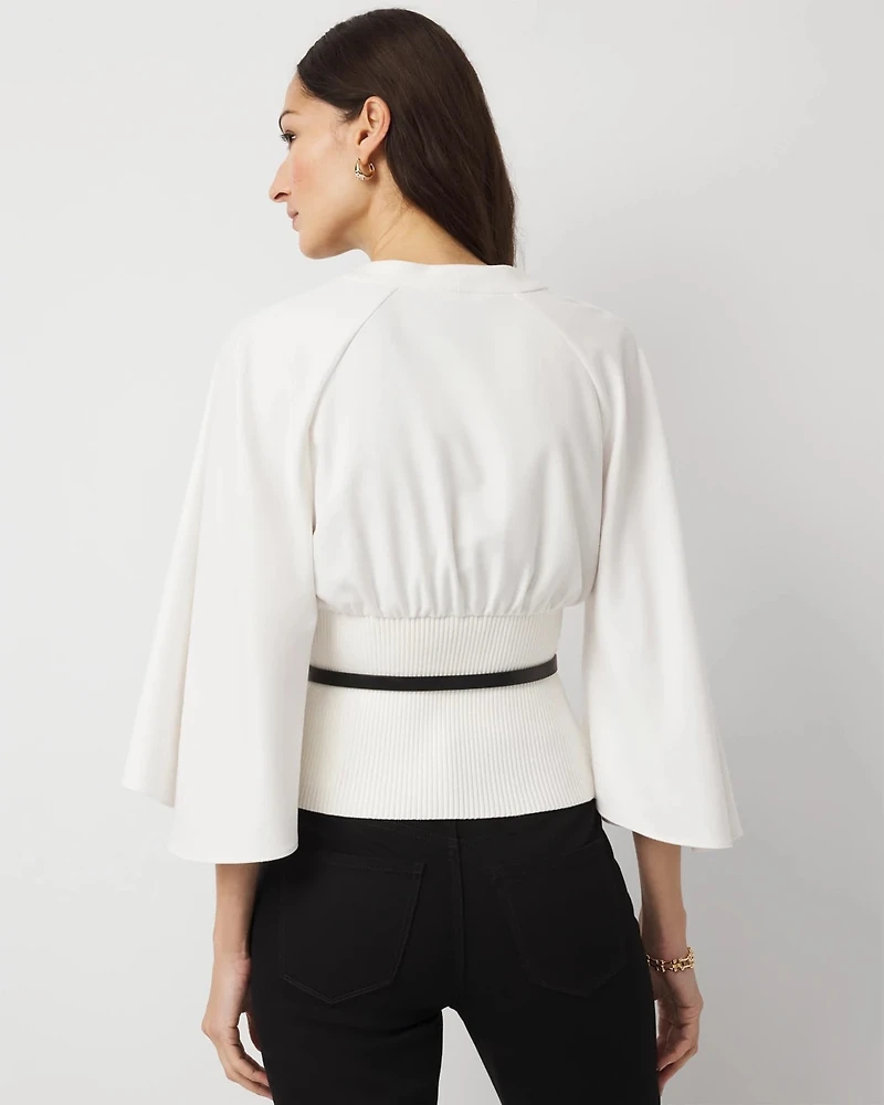 Knit Mix Surplice Blouse