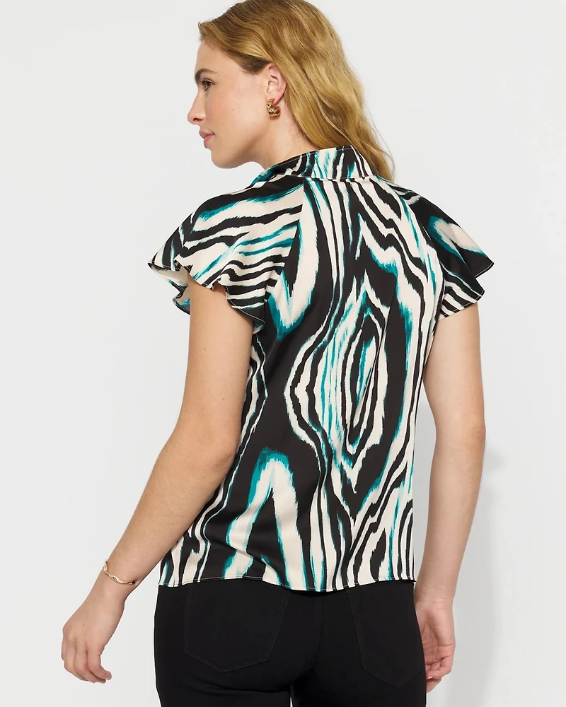 Flutter-Sleeve Satin Shirt