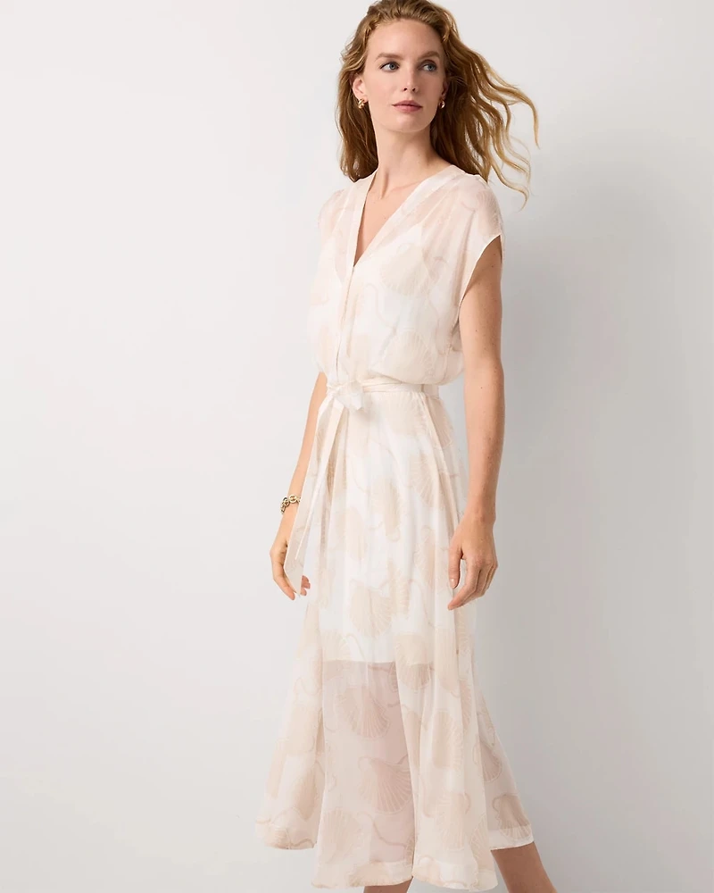 V-neck Tie-Waist Midi Dress
