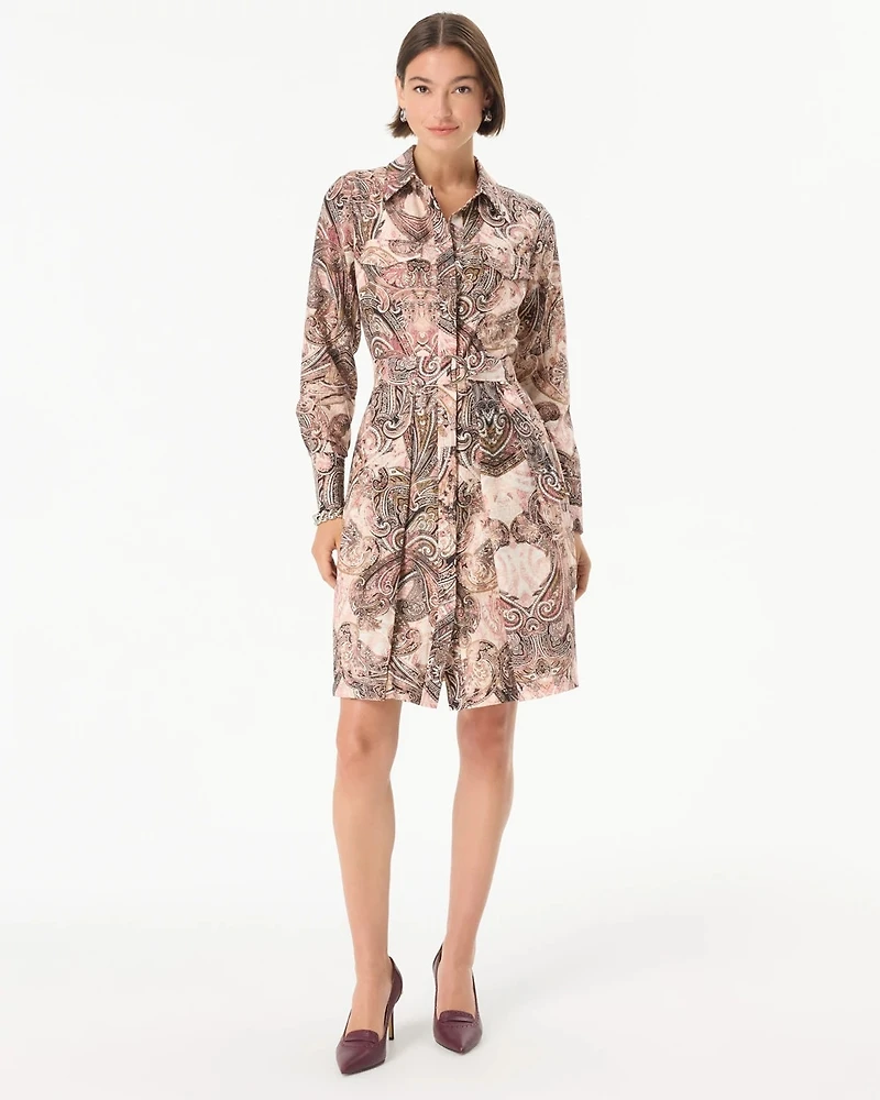 Petite Belted Button Front Shirt Dress