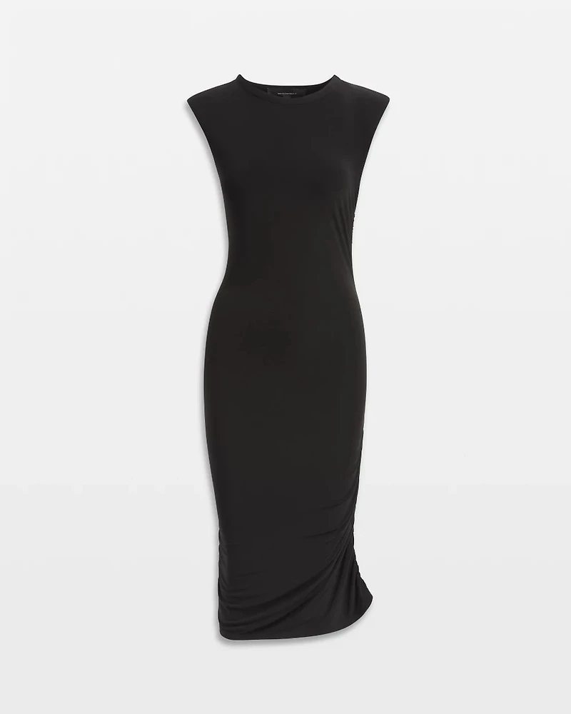 Cap-Sleeve Matte Jersey Ruched Side Dress