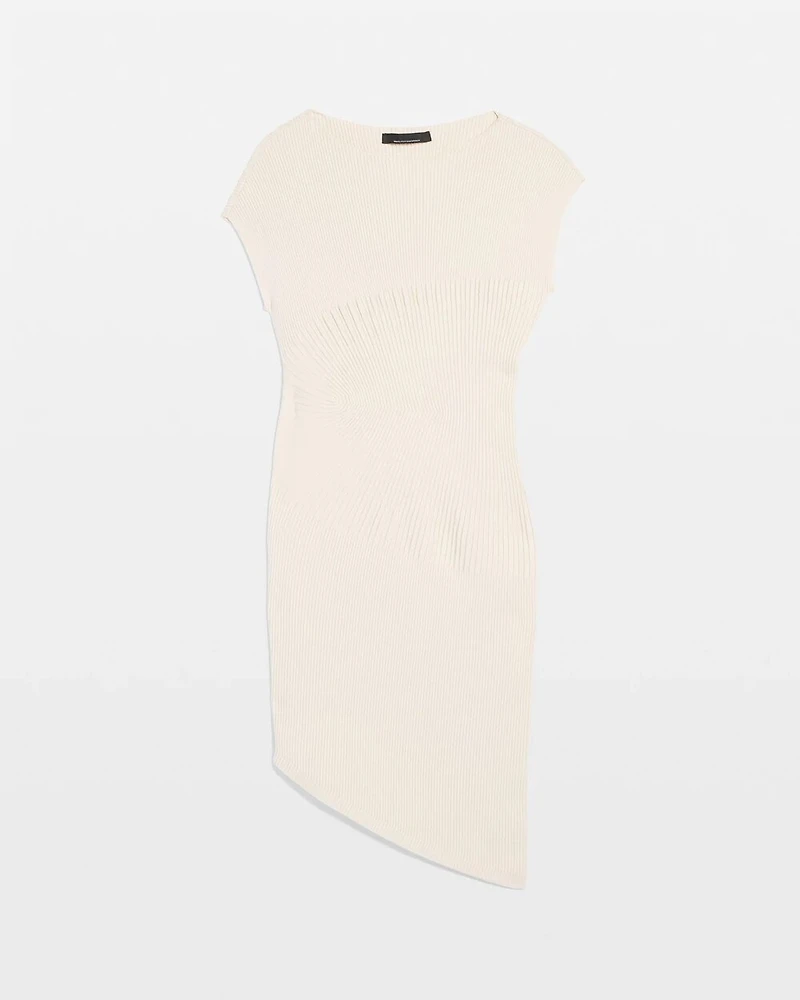 Asymmetric Ribbed Sweater Dress