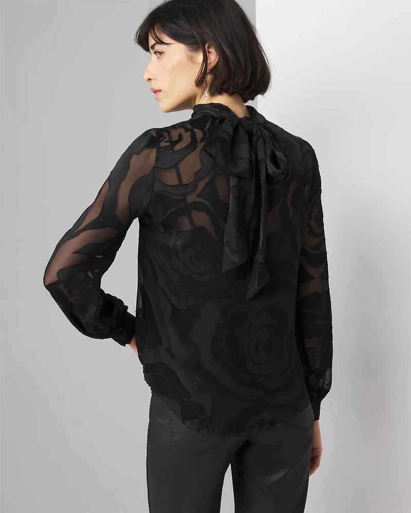 Rose Print Burnout Blouse