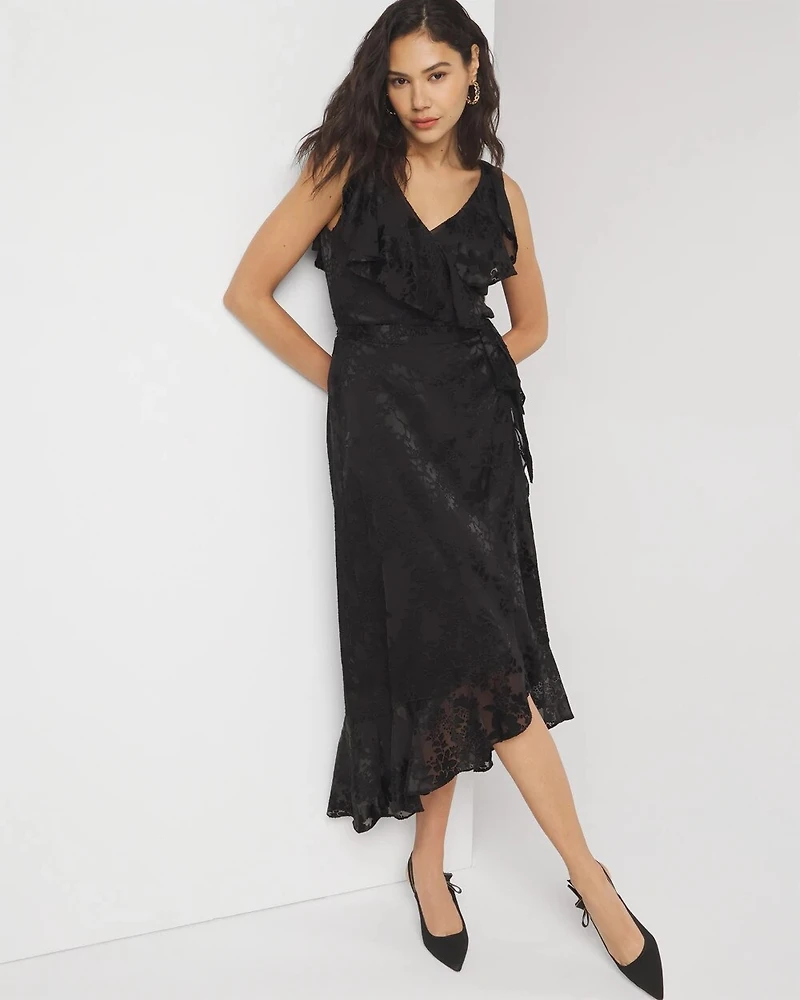 Sleeveless Burnout Wrap Midi Dress