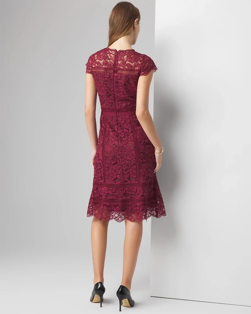Short Sleeve Lace Fit-and-Flare Dress