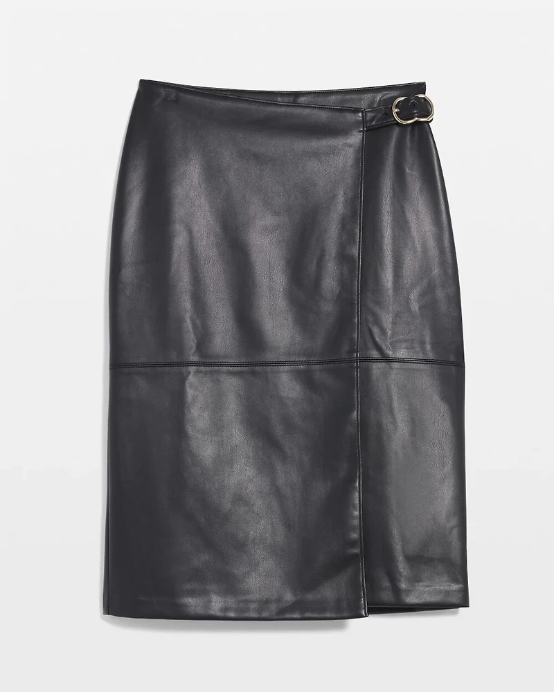 Faux Leather Wrap Skirt