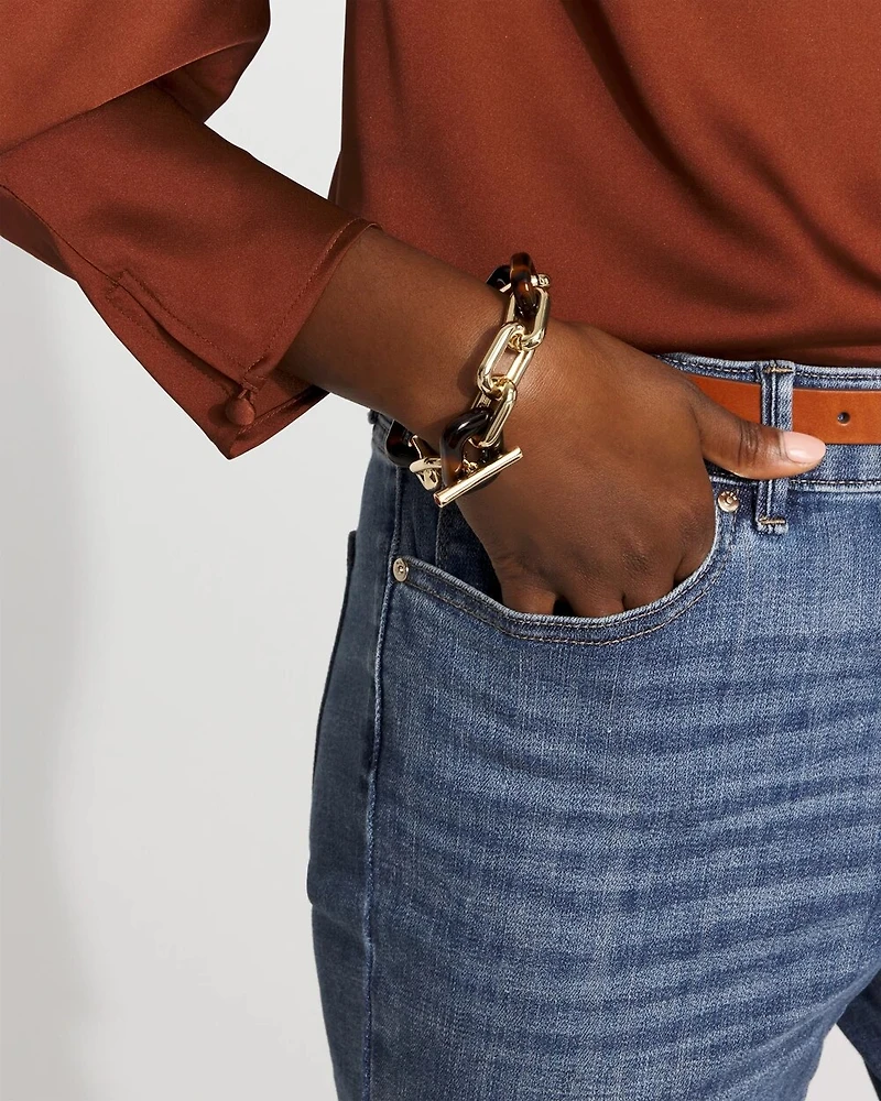 Gold and Tortoiseshell Link Toggle Bracelet