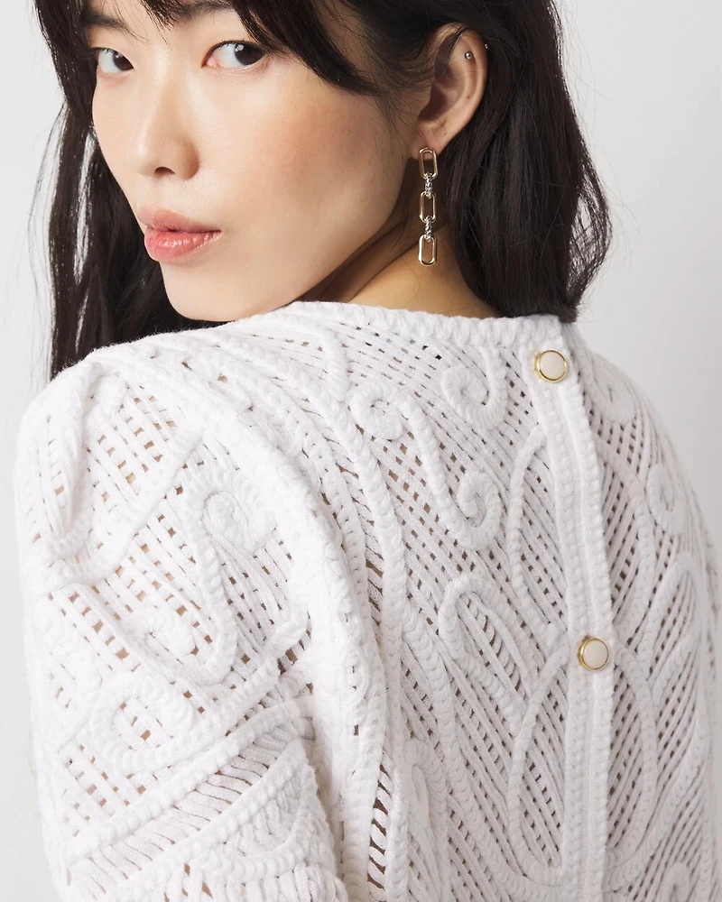 Puff Sleeve Crochet Sweater