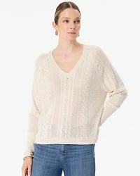 Pointelle V-neck Pullover