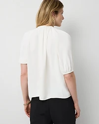 Elbow Sleeve V-neck Blouse