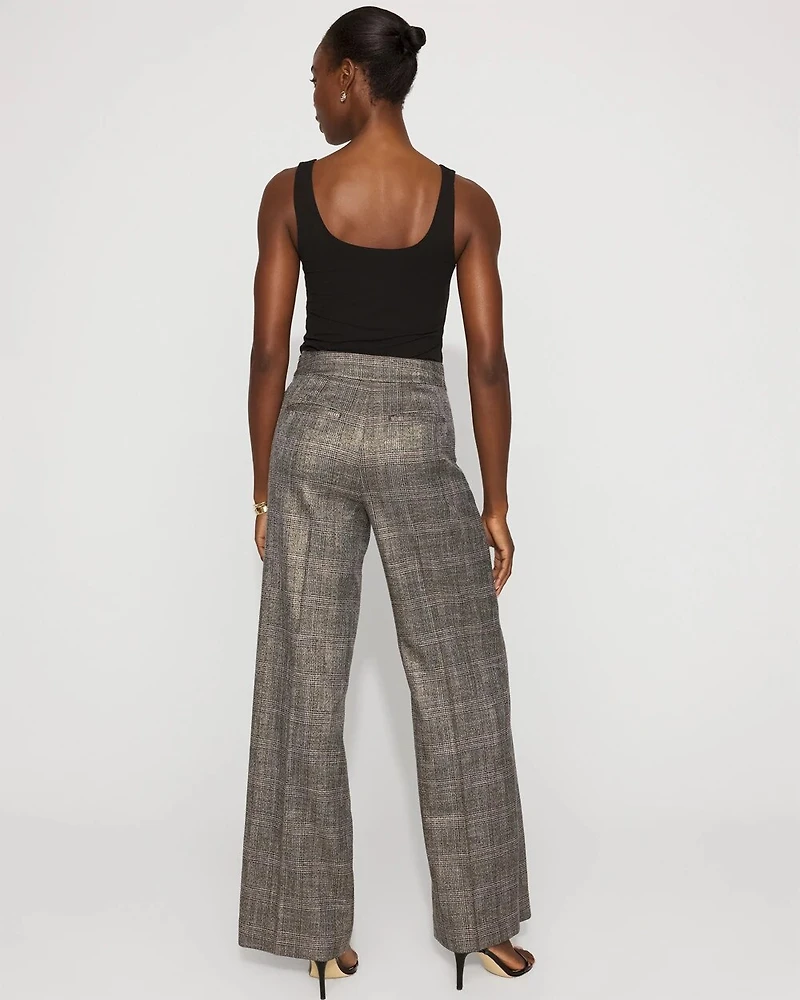 Metallic Plaid Wide Leg Pant