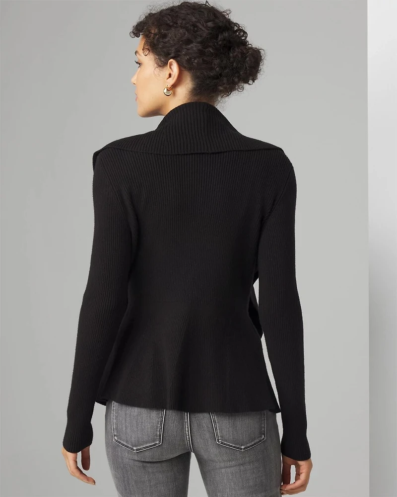 Petite Long Sleeve Open Ruffle Cardigan