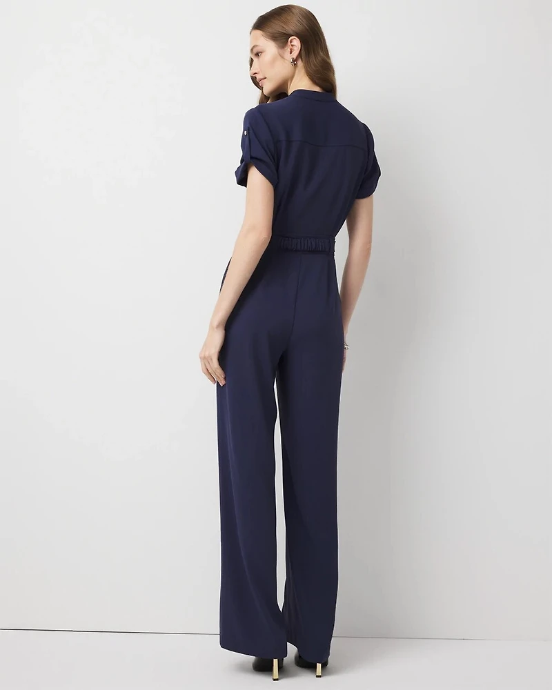 Petite Button Front Crepe Jumpsuit
