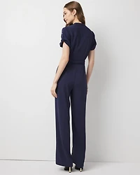 Petite Button Front Crepe Jumpsuit