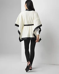 Wool Blend Ruana with Faux Leather Trim