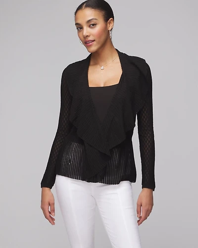 Petite Long Sleeve Pointelle Peplum Cardigan