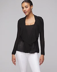 Petite Long Sleeve Pointelle Peplum Cardigan