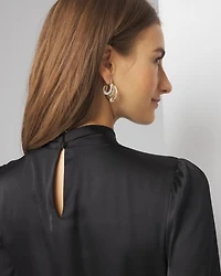 Long Sleeve Twisted Neck Satin Blouse