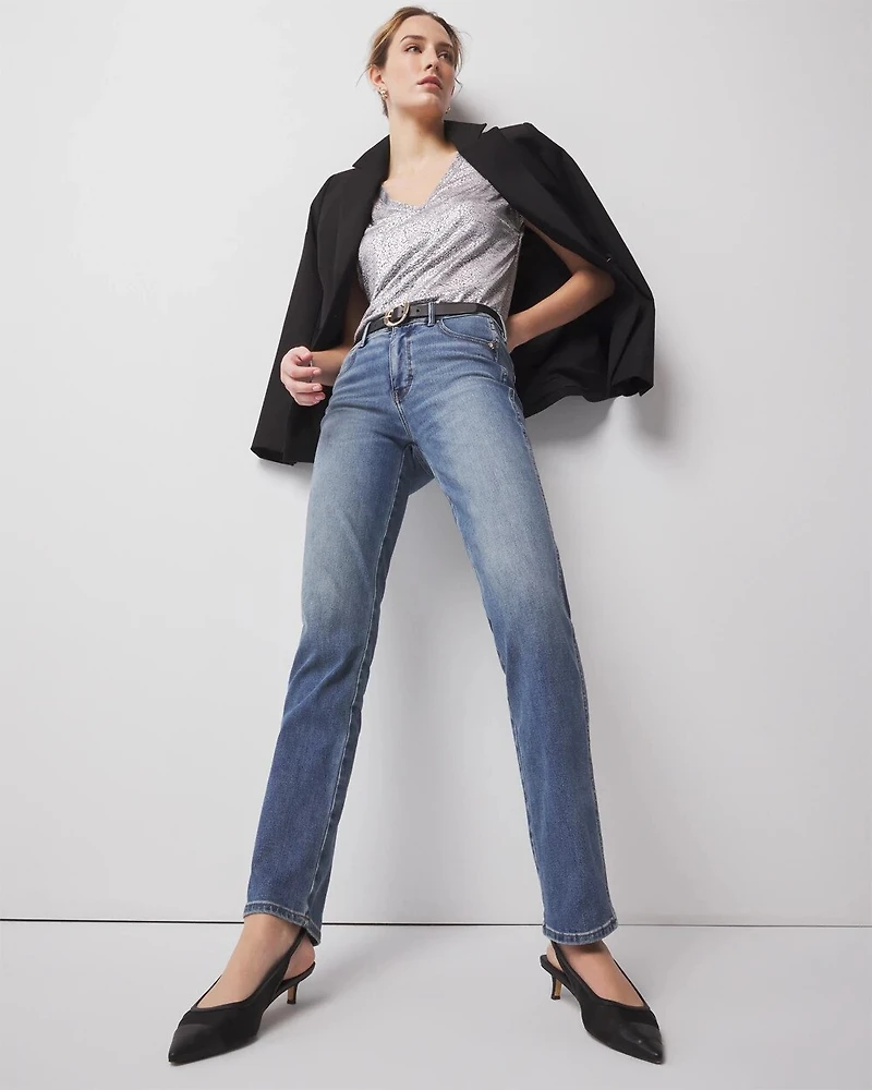Petite High-Rise Straight Full-Length Jeans
