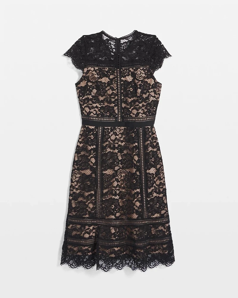 Short Sleeve Lace Fit-and-Flare Dress